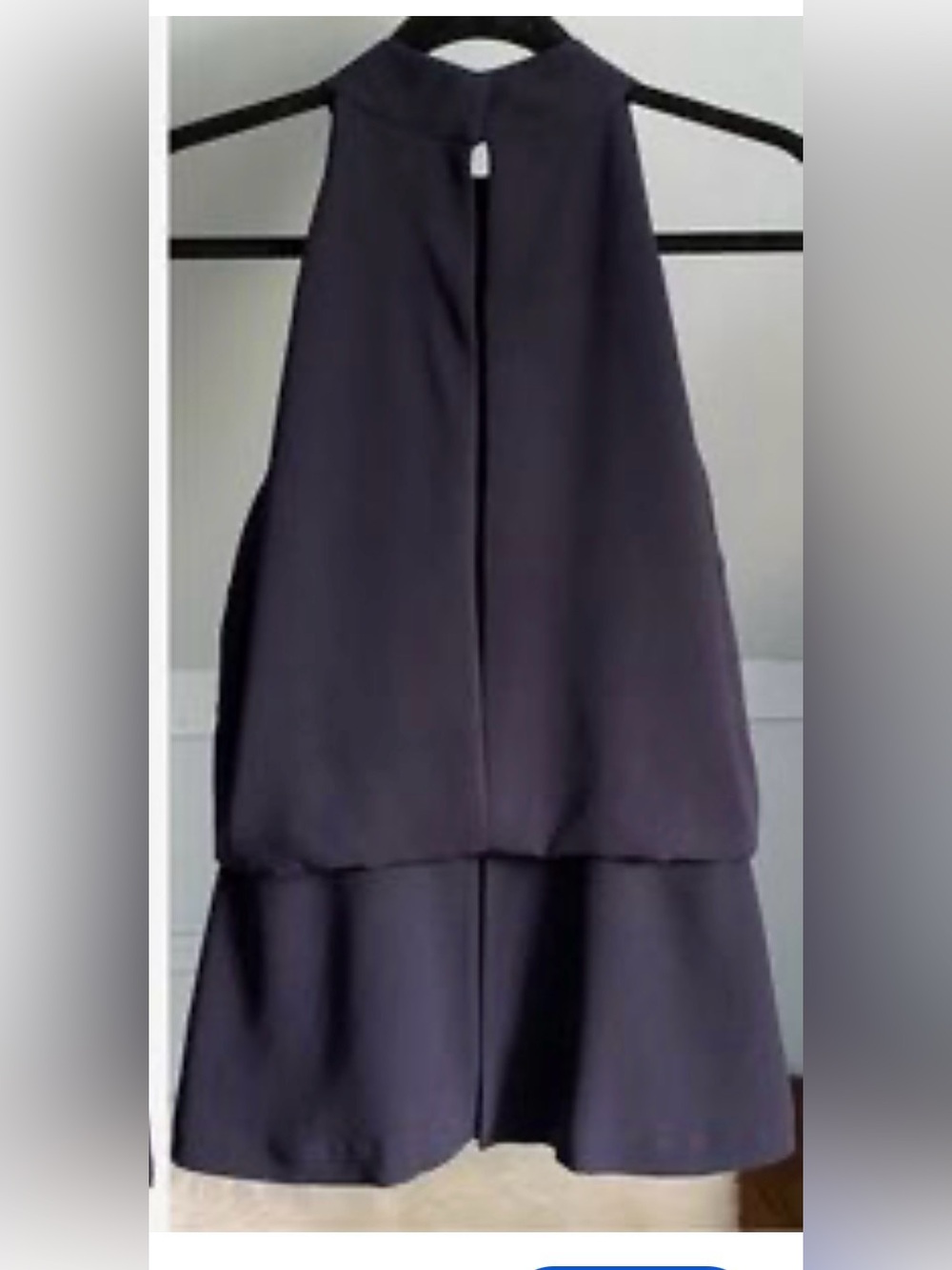 INTERMIX Size P Navy Blue Mock Neck Halter Top Layered Peplum Blouse Cutout